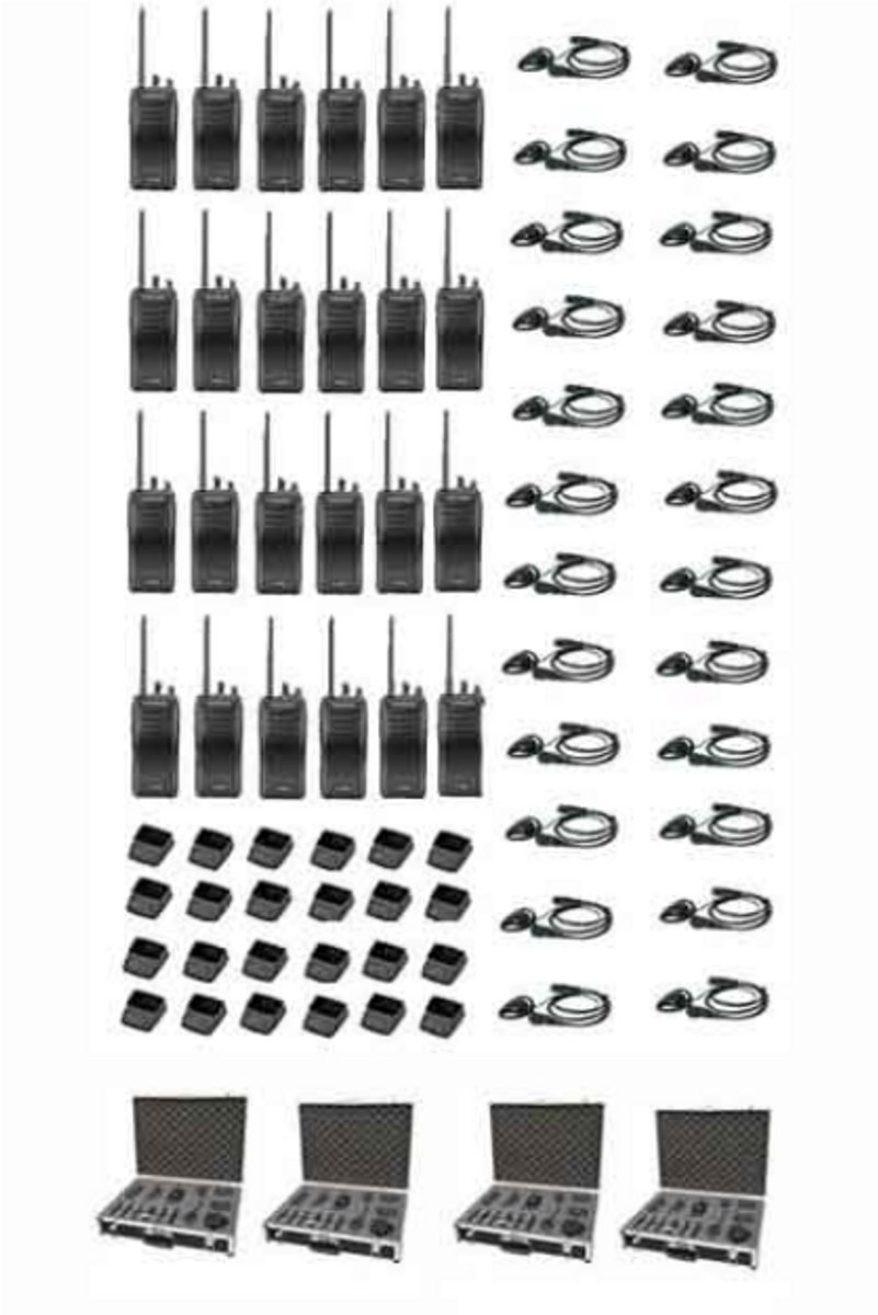 Set van 24 stuks Kenwood TK-3501 PMR446 met D-shape oortje tafelladers en koffer
