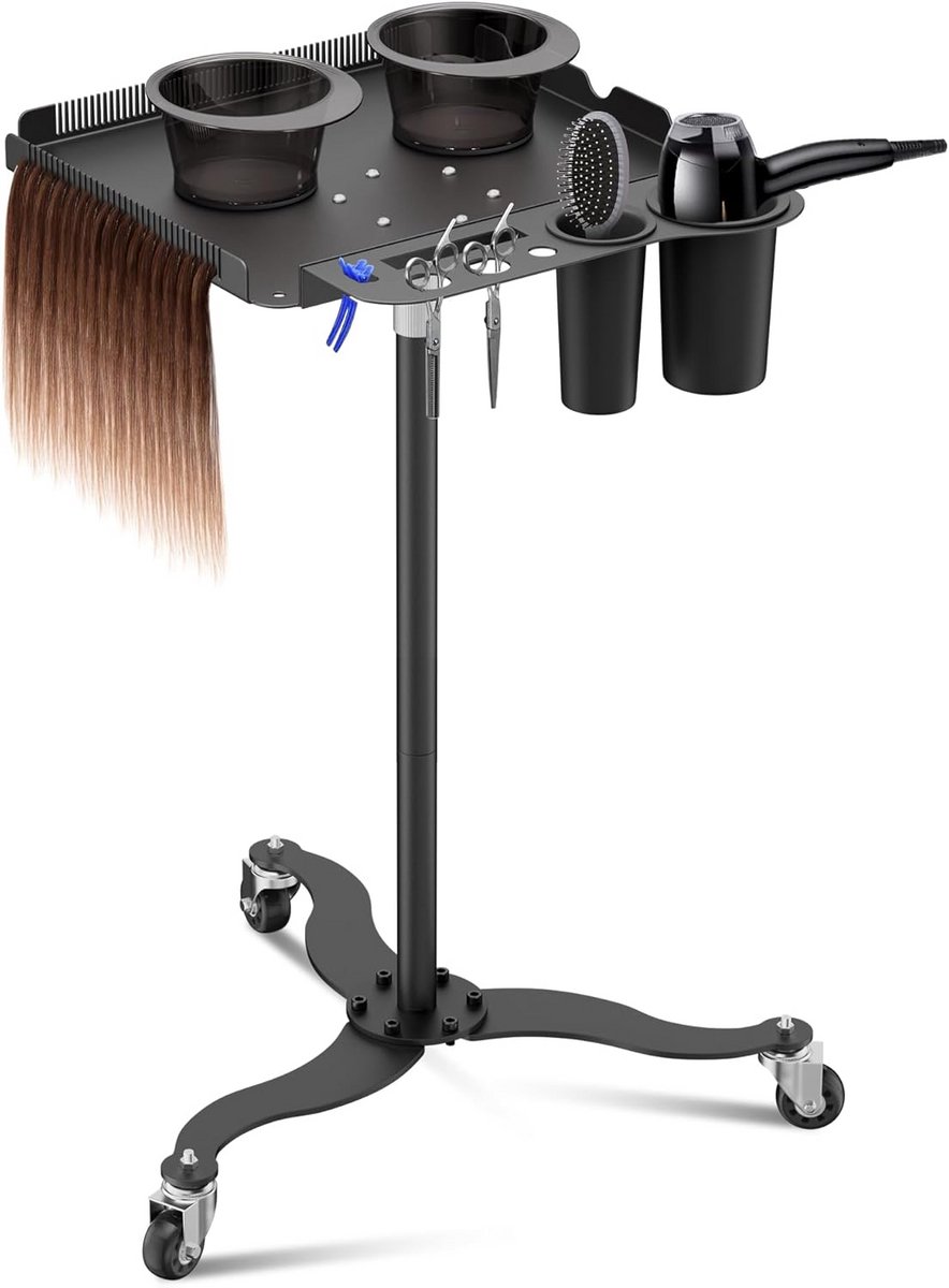 Rollende salonkar met magnetische kommen en verstelbare lade
