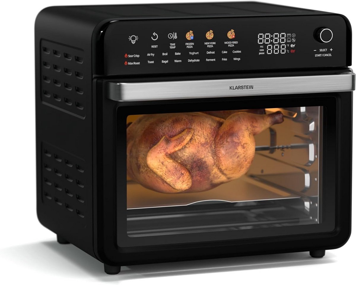 Airfryer 34 liter 2200W - 19 programma's met roterende spit - aanraakscherm - temperatuur 40-350°C - afneembare accessoires - zwart