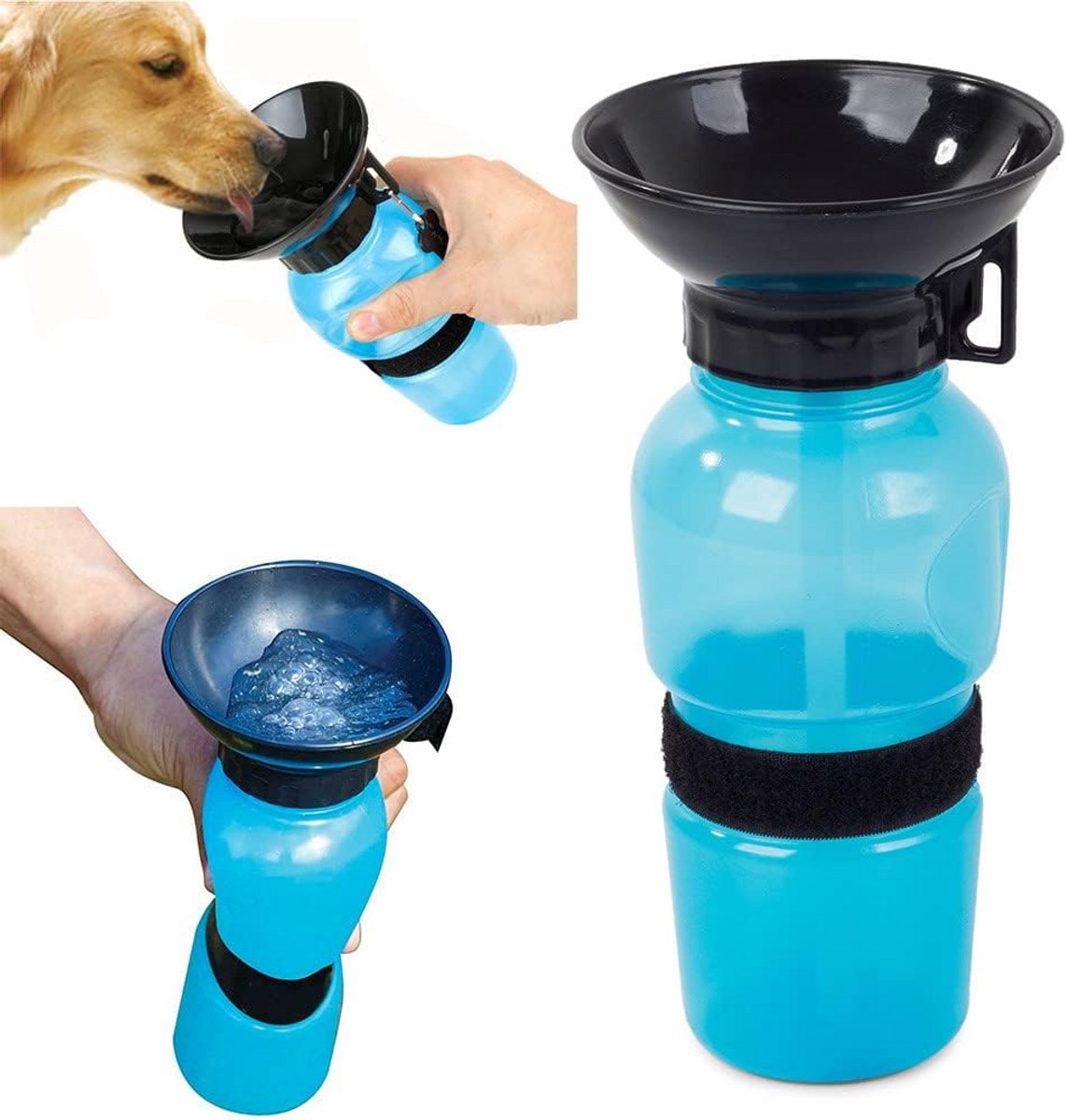 Waterfles voor hond met ingebouwde kom 0.5L - Handig voor onderweg, binnen en buiten