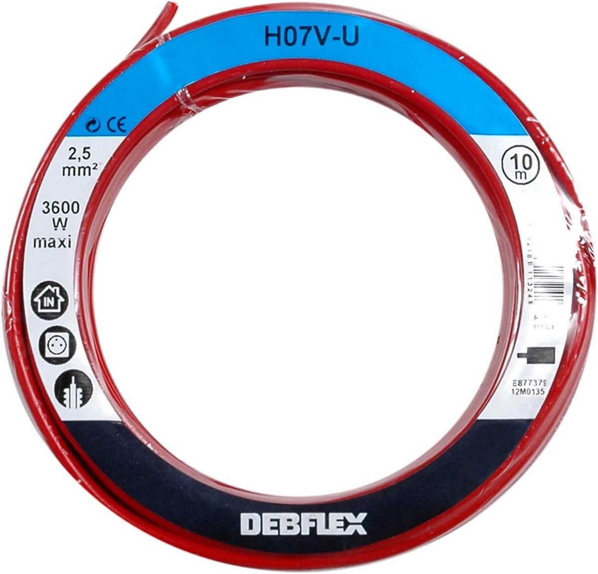 H07V-U Elektrische Kabelvaste Draad op Rol - 10 Meter Rood