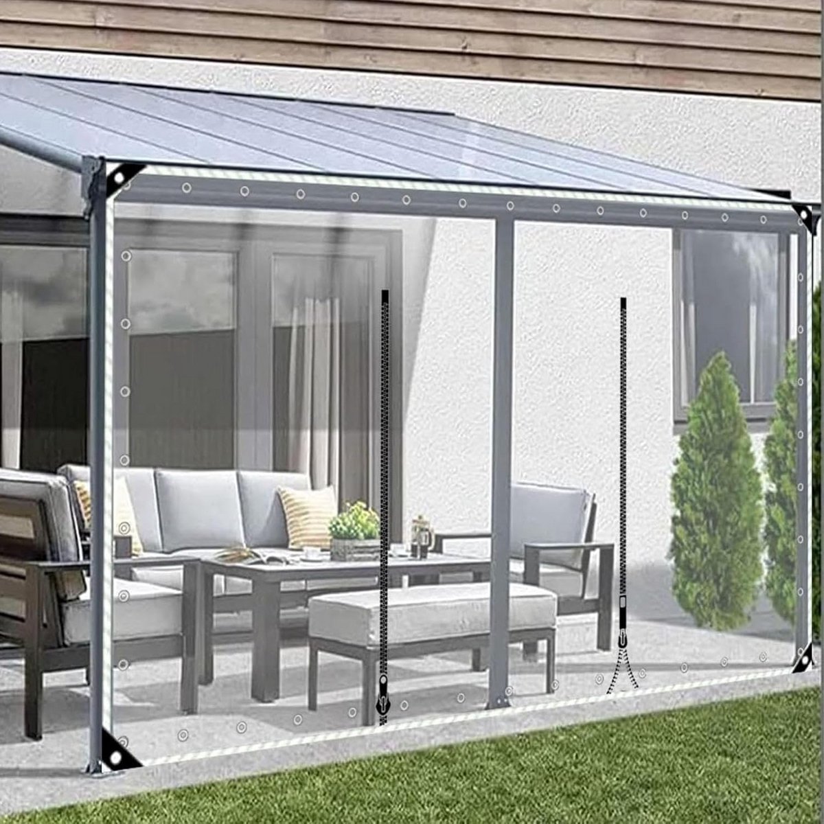 Transparant Buitengordijn Waterdicht PVB Zeildoek voor Pergola en Veranda