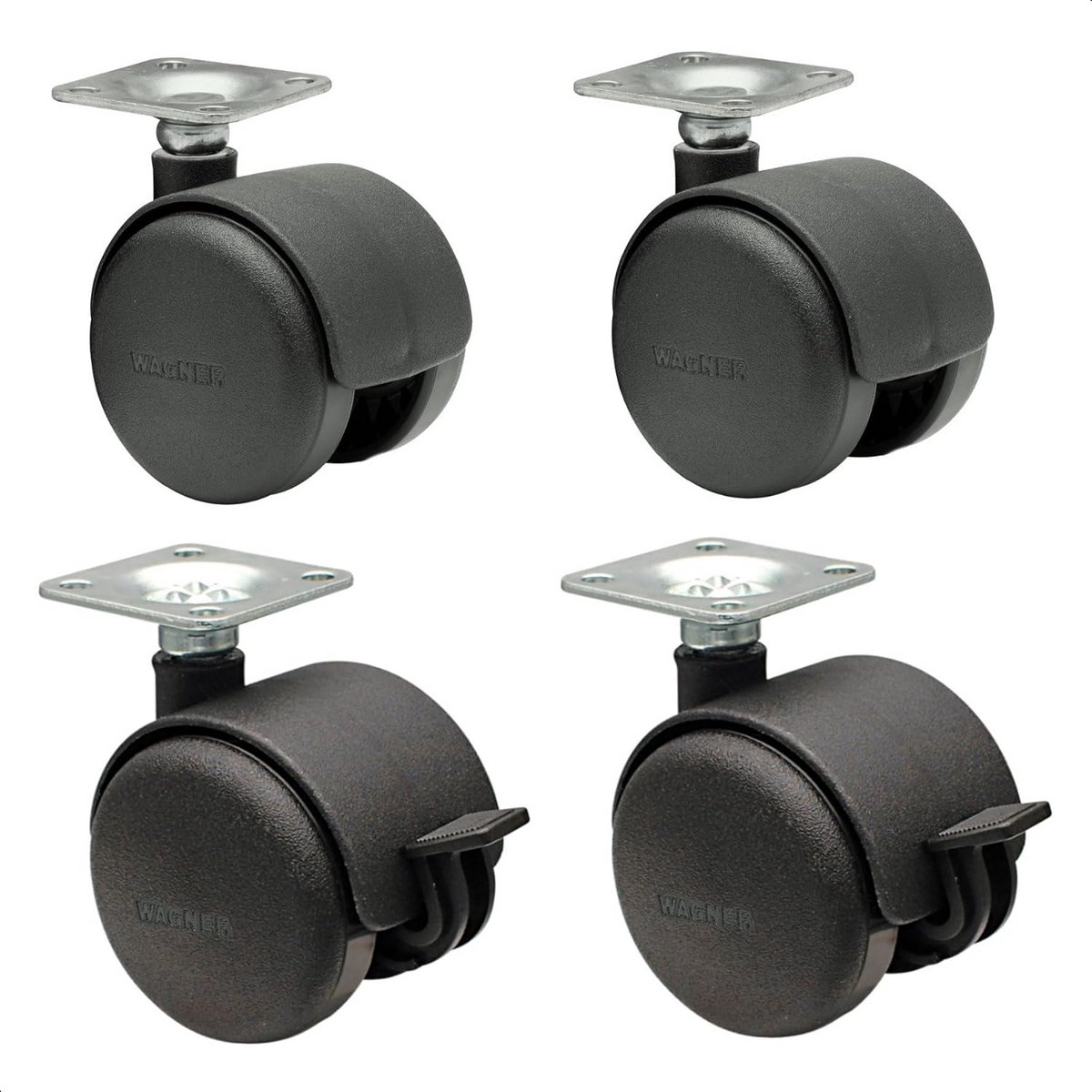 Set van 4 Zwenkwielen met Montageplaat en Rem - Ø 50 mm