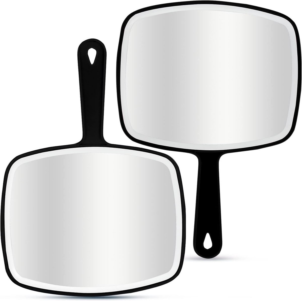 2x Handspiegel met Handvat voor Make-up en Scheren - Zwart