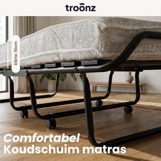 Troonz® Vouwbed Morena Royal | 90 x 200 cm | Logeerbed inclusief Hoofdkussen en Enkel Dekbed | Luxe Matras | Opklapbed Eenpersoonsbed | Logeermatras Opvouwbaar | 30 dagen proefslapen