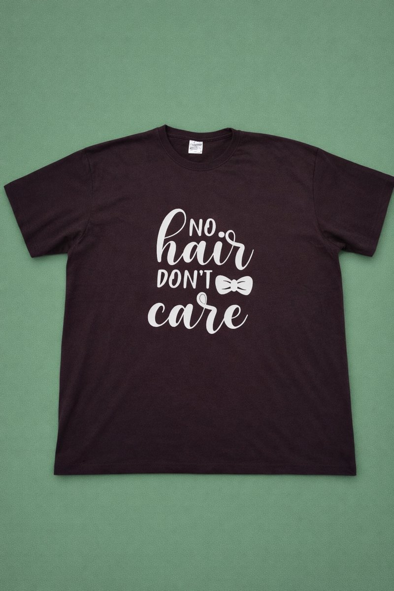 By Jes Funwear T-shirt heren zwart met witte tekst "No hair don't Care"
