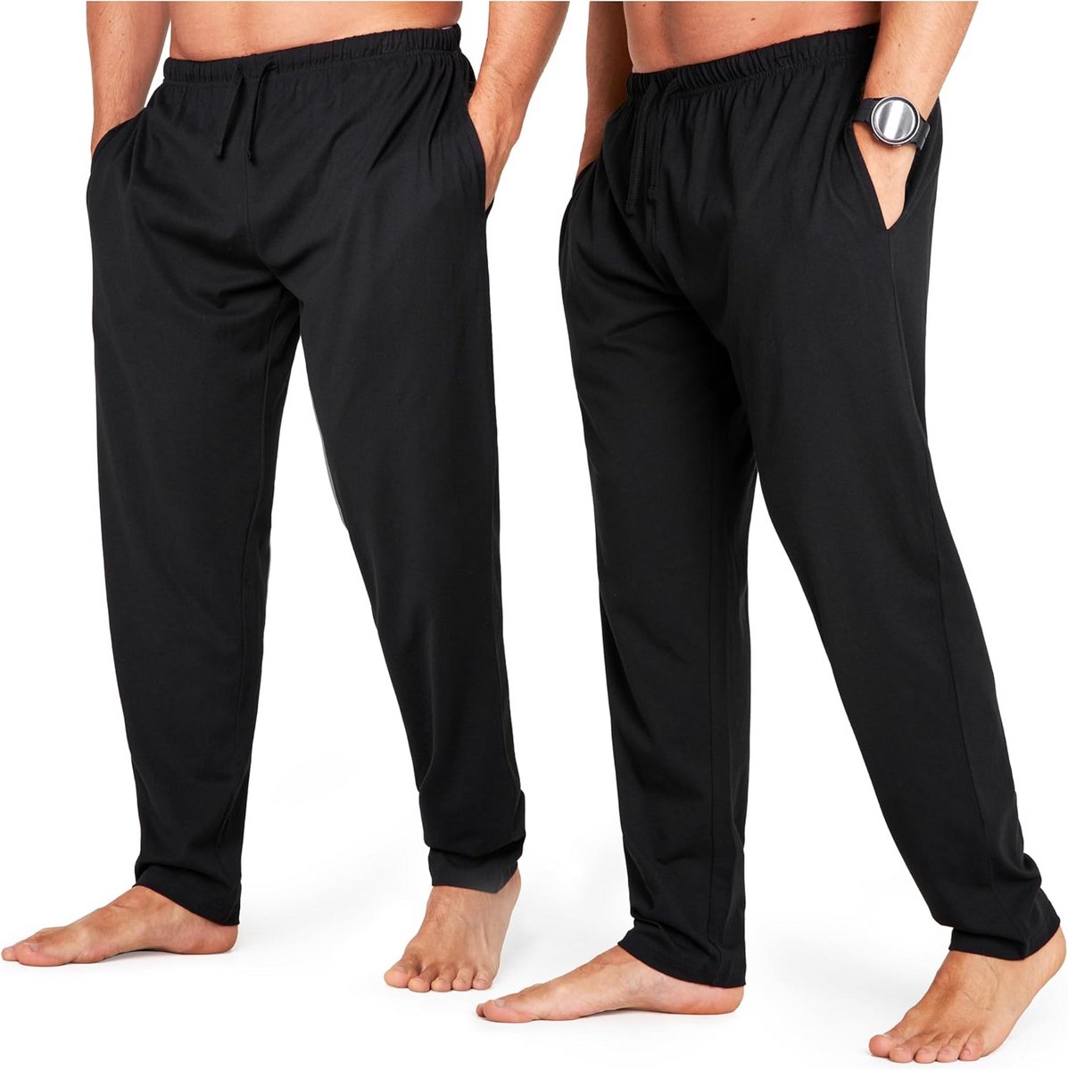 Heren Pyjamabroek met Zakken Comfortabele Jersey Loungebroek 2 Pack