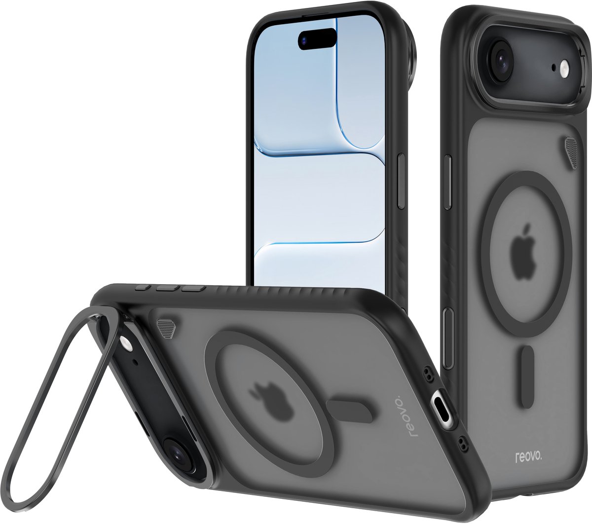 Reovo - Hoesje Geschikt voor iPhone 17 Air - Camera standaard - Geschikt voor MagSafe - Zwart - anti-val technologie