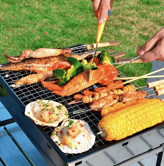 Opvouwbare Draagbare Houtskool BBQ Grill - Compacte Koffer Barbecue voor Camping en Tuin - Lichtgewicht Reis BBQ met Groot Grillrooster en Ventilatieopeningen van Merkloos — afbeelding 4