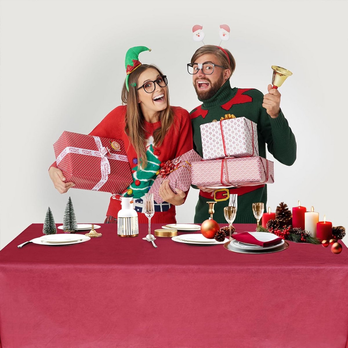 Rechthoekig Kerst Tafelkleed Rood 152x259 cm - Waterdicht en Vlekbestendig Vinyl