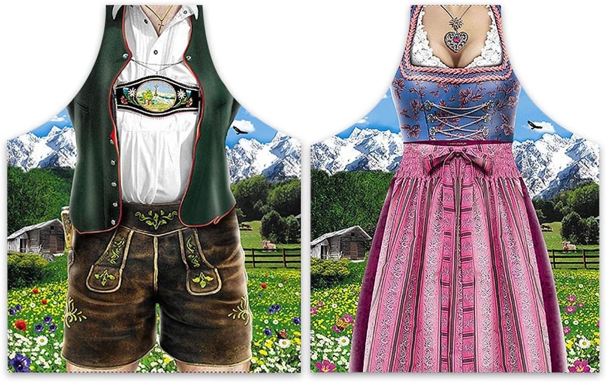 Grappige Kookschorten Set voor Mannen en Vrouwen - Dirndl en Lederhose Stijl
