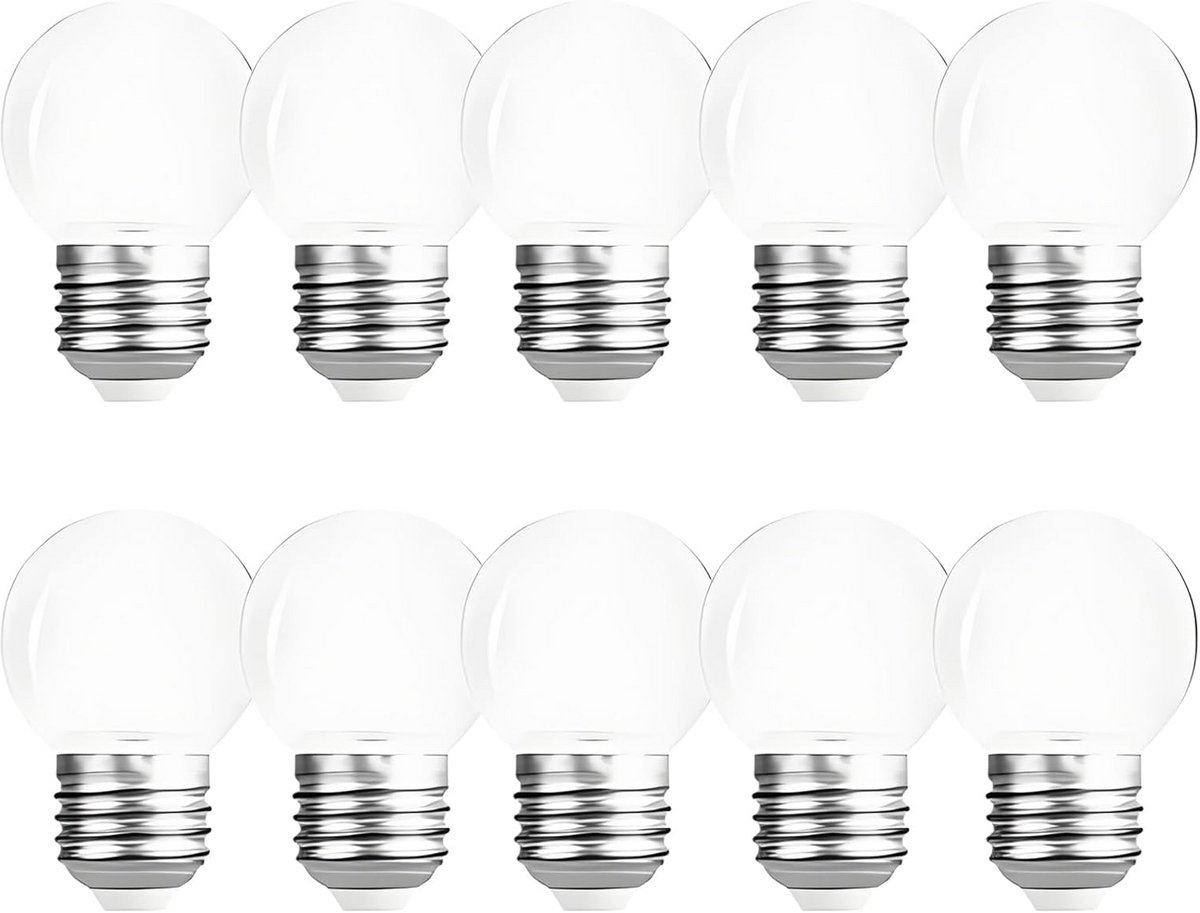 Set van 10 E27 LED Lampen G45 Mini Globe 2W 2700K Warm Wit Vervangt 20W
