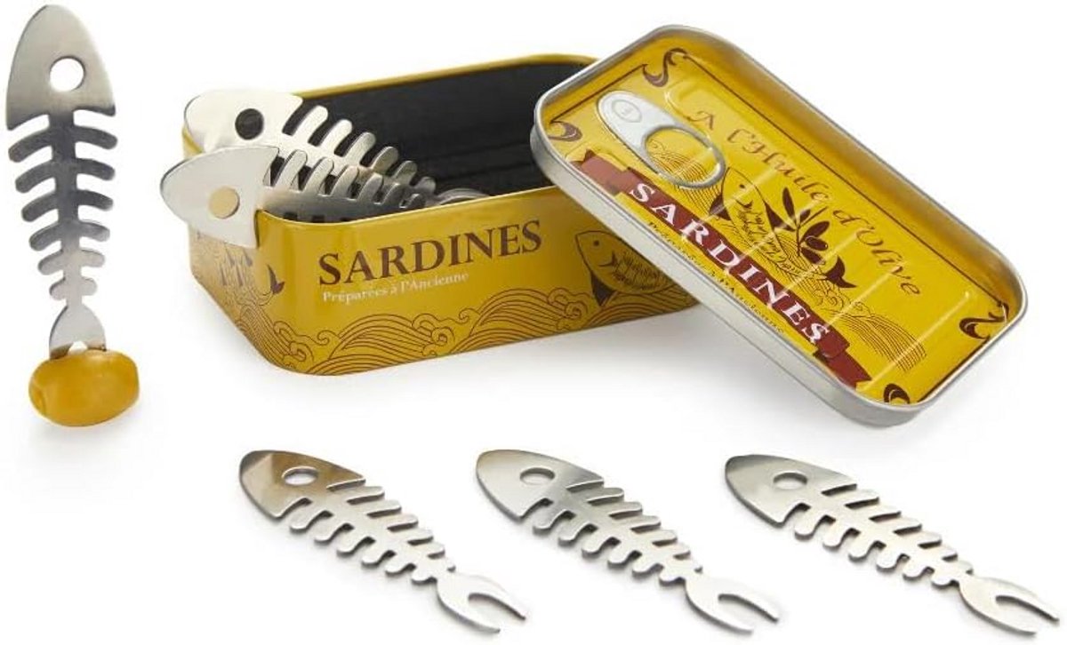 Set van 6 Aperitiefprikkers in Blik - Sardine Vormige Cocktailprikkers