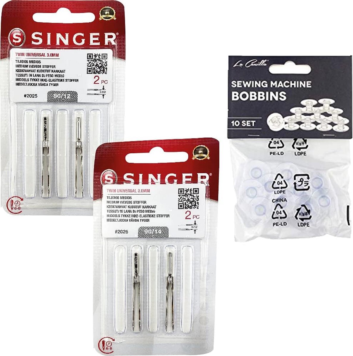 Set van 4 Dubbele Naaimachineborstel, Dikte 80/12 & 90/14, 3mm, Universeel 130/705 H