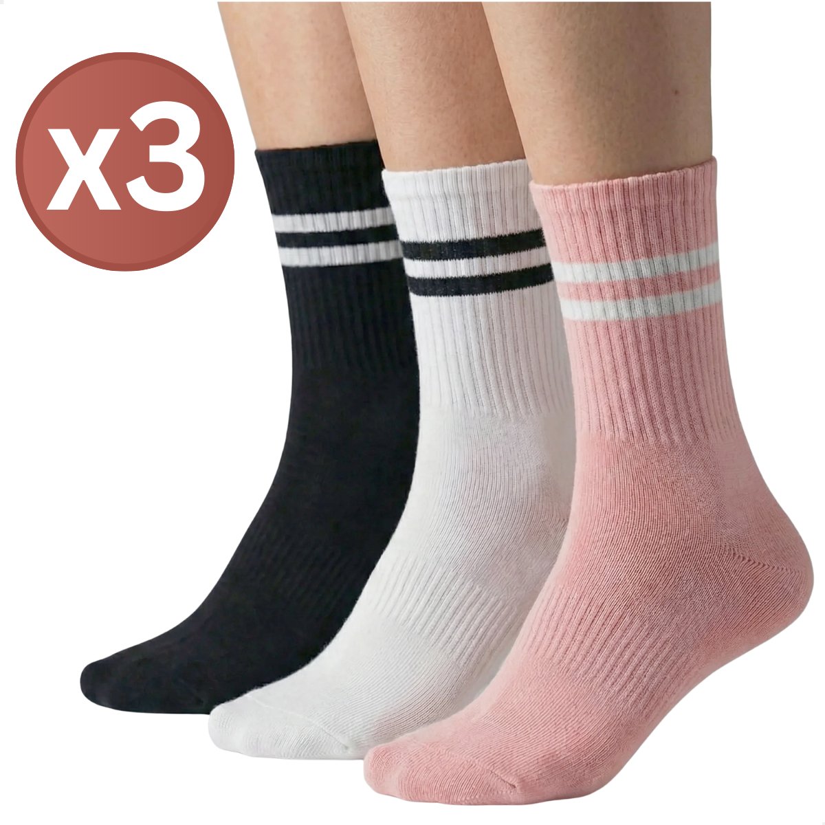 RENALUX - Antislip Sokken Dames - Anti Slip Sokken - Antislipsokken - Huissokken - Set van Maarliefst 3 Paar - Wit, Roze, Zwart