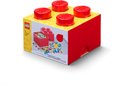 Een rode Lego 4-knops opbergdoos, met de verpakking zichtbaar.