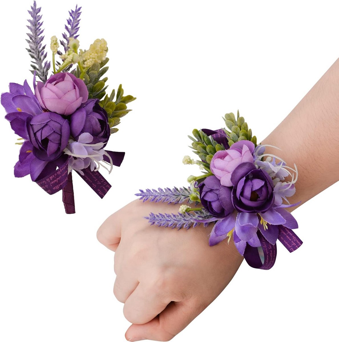 Pols Corsage en Boutonniere Set - Bruiloft Polsbloem - Feestelijke Decoratie - Kunstmatige Roos en Lint
