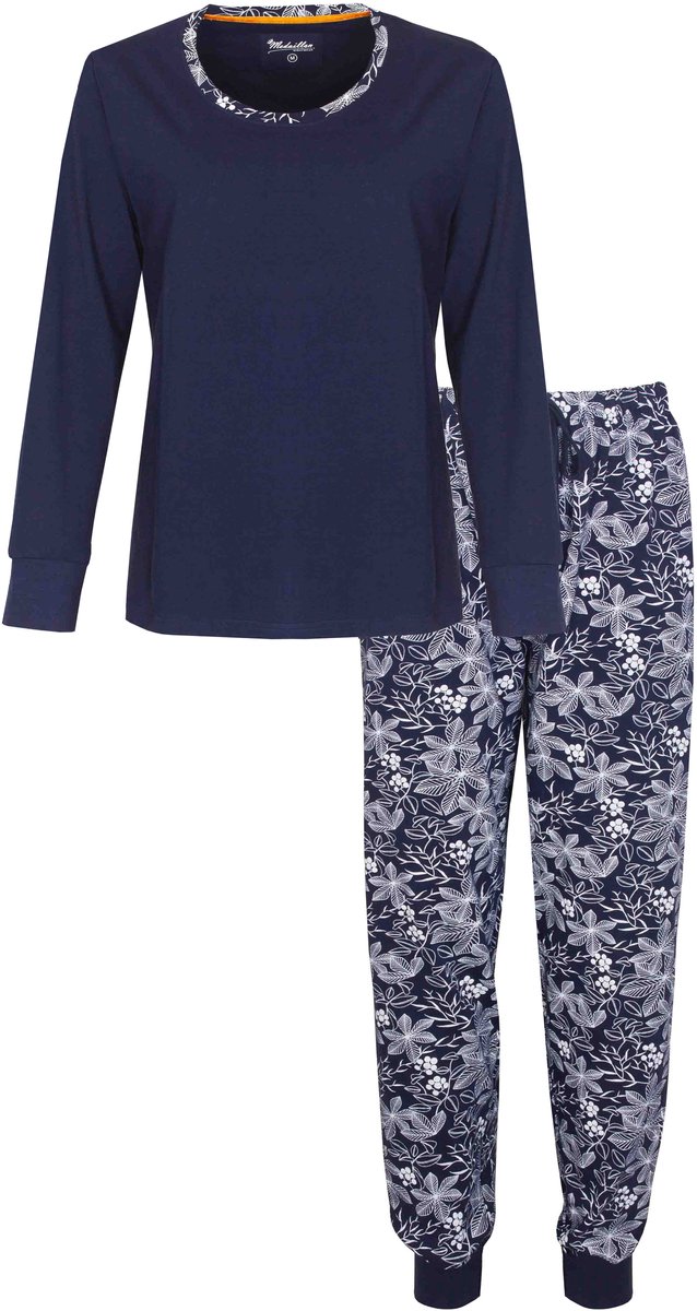 Medaillon Dames Pyjama - Bladermotief - Donker Blauw