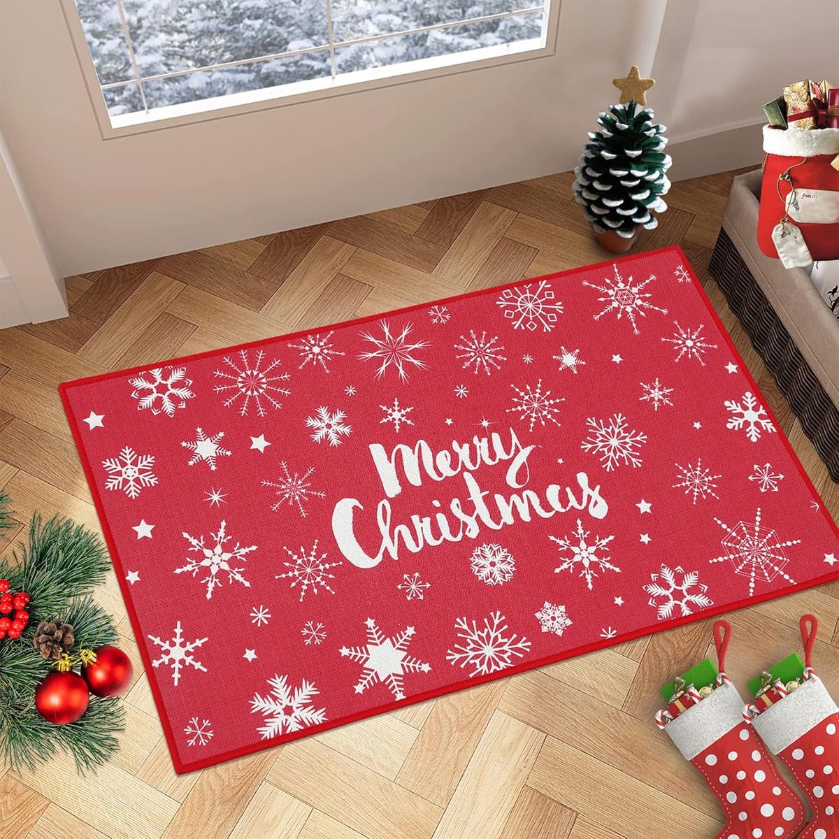 Kerstdeurmat 50x80 cm met Sneeuwvlokken Motief - Antislip voor Indoor en Outdoor - Makkeli