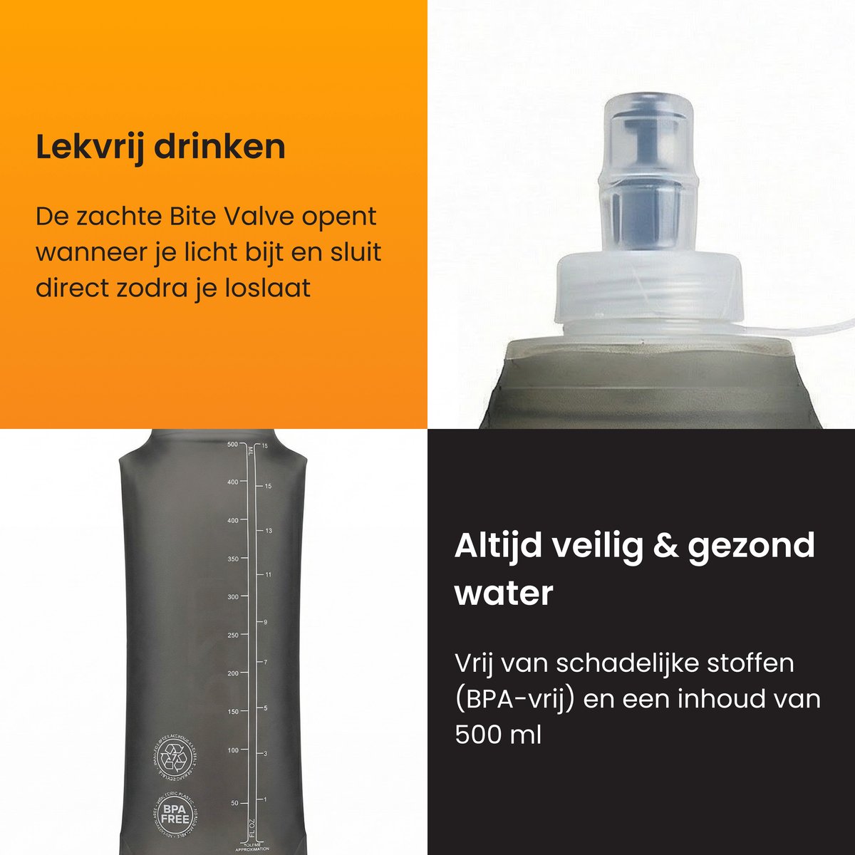 R2B Soft Flask 500 ML - Drinkfles Hardlopen - Opvouwbare Waterfles - Flexibele Drinkfles - Bidon/Drinkzak - Antraciet — cadeau in Sport & Outdoor - foto 5