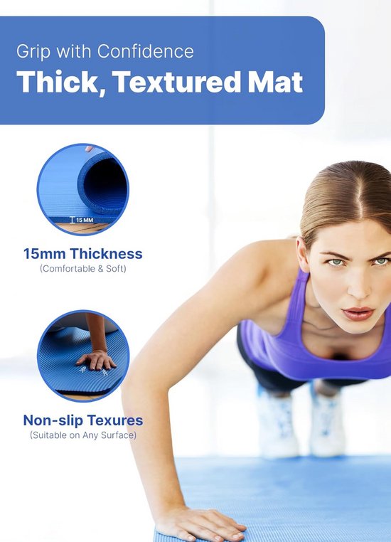 Extra Dikke Yogamat 15 mm – 183 cm – Antislip – Milieuvriendelijk – Latexvrij – PVC-vrij – Dubbelzijdig – Hoogwaardig Traagschuim — afbeelding 3