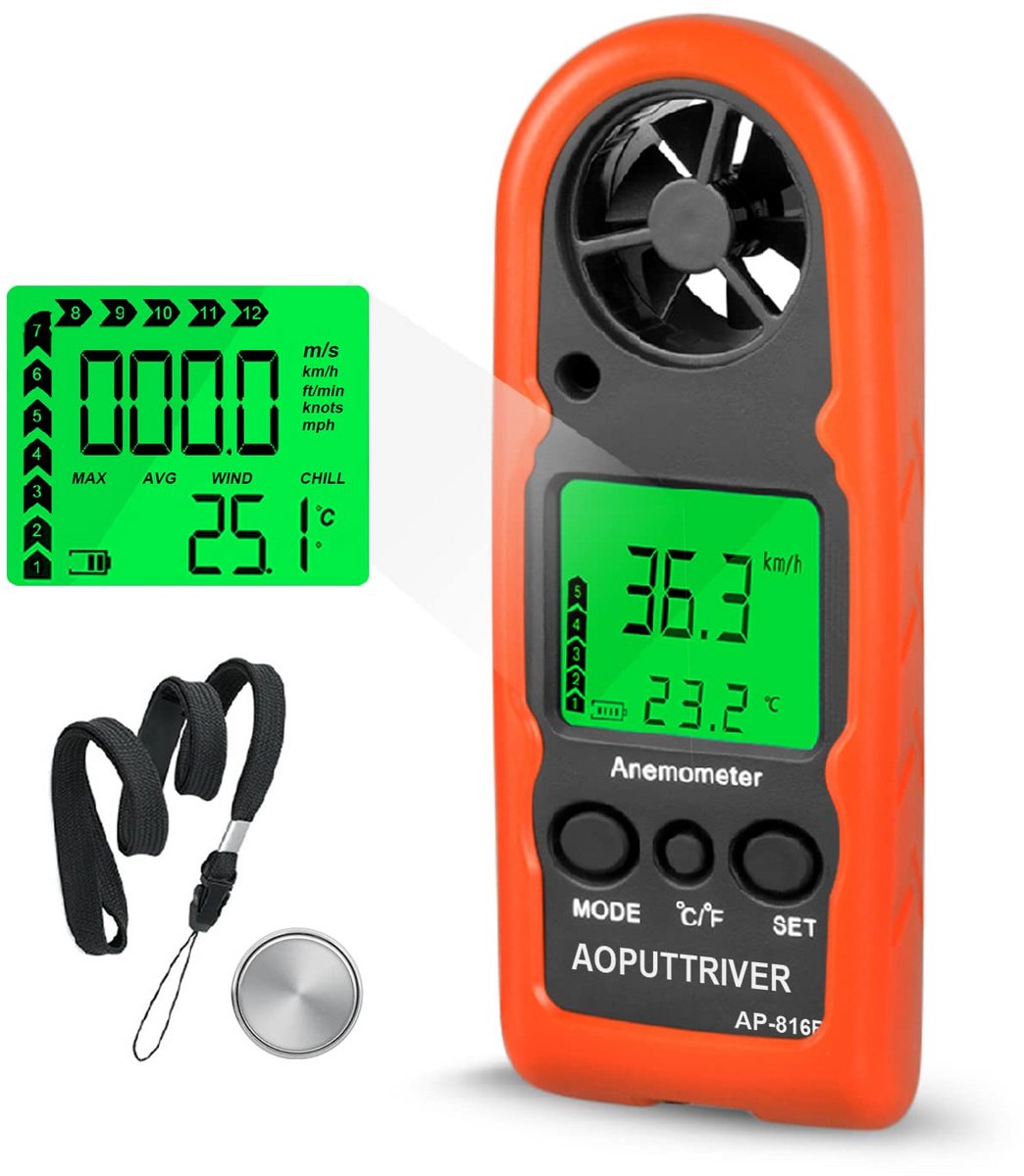 Handheld anemometer voor windsnelheid, temperatuur en luchtstroom - beschermhoes, lichtgewicht ontwerp, meerdere meetmodi