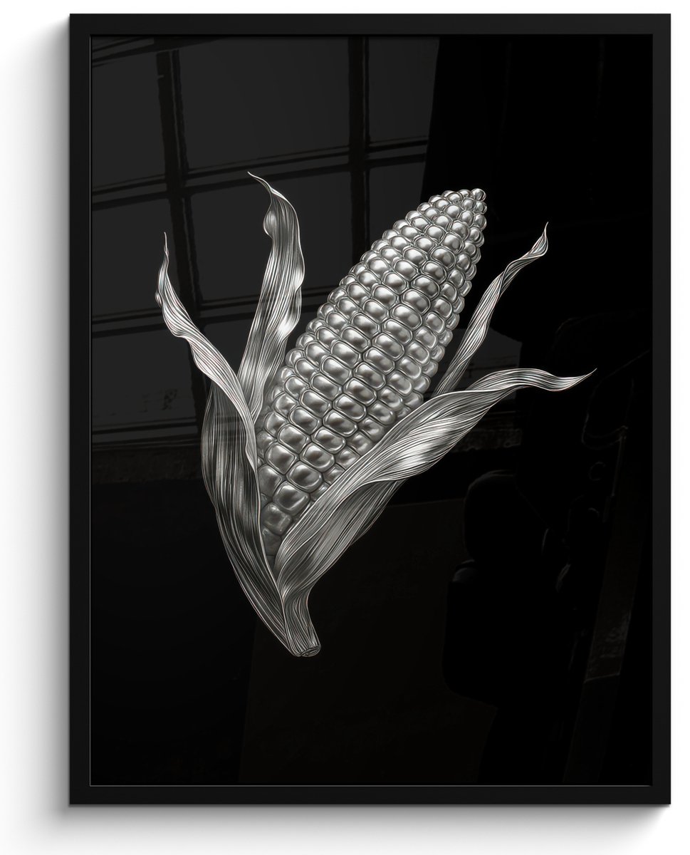 FrameYourWall Poster in lijst - Fotolijst 50x70 cm - Posters - Maïskolf - Glanzend metaal - Elegant - Posterlijst zwart - Decoratie - Wanddecoratie woonkamer - Muurdecoratie slaapkamer