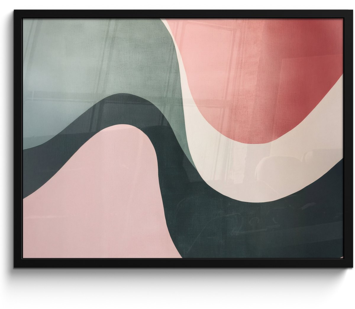 FrameYourWall Poster in lijst - Fotolijst 70x50 cm - Posters - Abstract - Golven - Sierlijk - Roze - Posterlijst zwart - Decoratie - Wanddecoratie woonkamer - Muurdecoratie slaapkamer