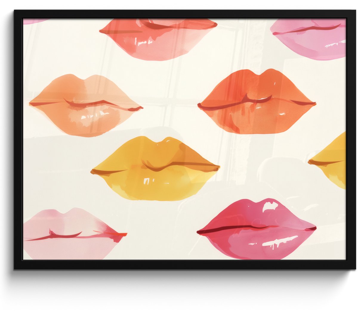 FrameYourWall Poster in lijst - Fotolijst 70x50 cm - Posters - Lippen - Kleurrijk - Glanzend - Posterlijst zwart - Decoratie - Wanddecoratie woonkamer - Muurdecoratie slaapkamer