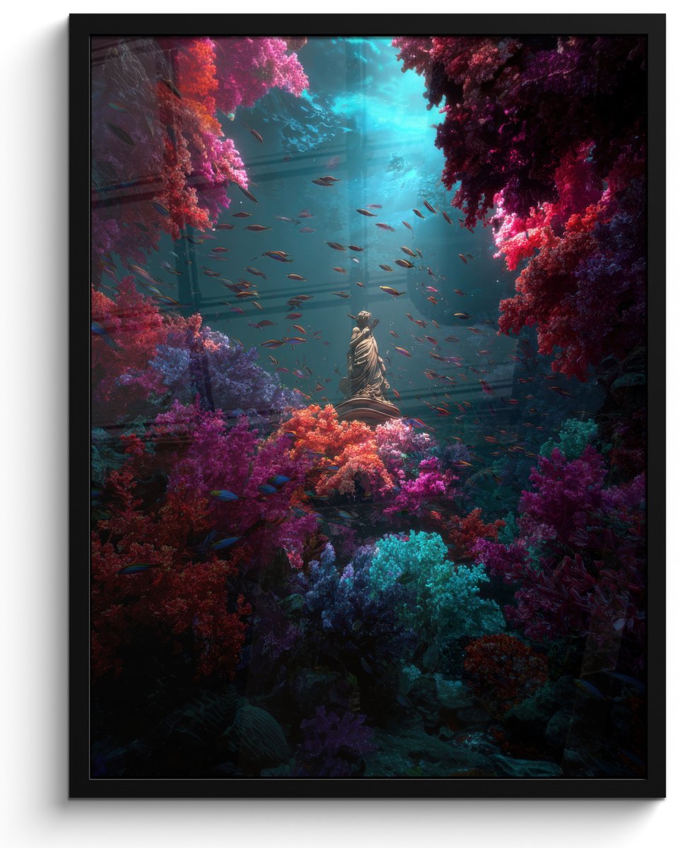 FrameYourWall Poster in lijst - Fotolijst 50x70 cm - Posters - Standbeeld - Zeebodem - Koraal - Kleurrijk - Posterlijst zwart - Decoratie - Wanddecoratie woonkamer - Muurdecoratie slaapkamer