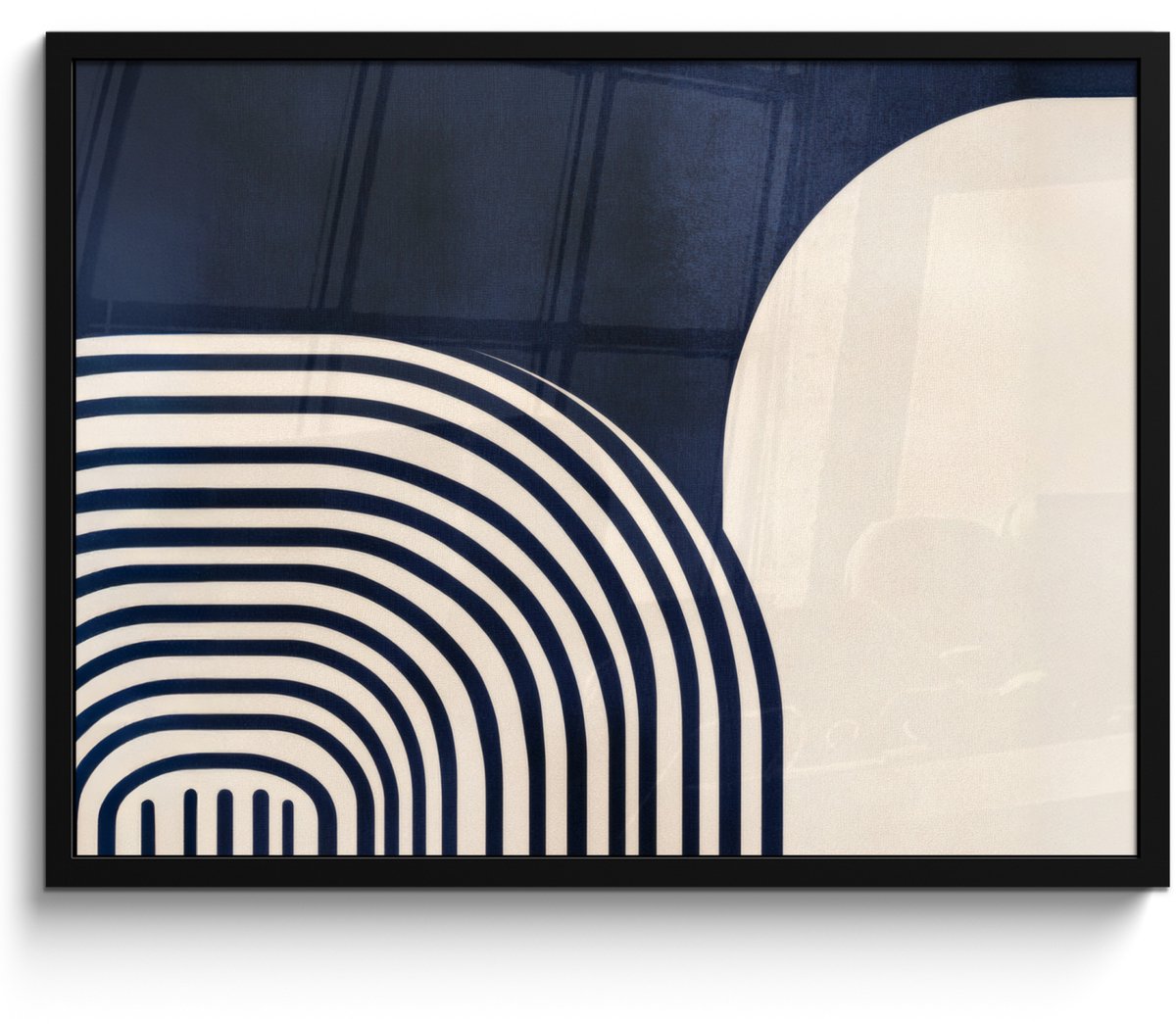 FrameYourWall Poster in lijst - Fotolijst 70x50 cm - Posters - Donkerblauw - Abstract - Lijnen - Posterlijst zwart - Decoratie - Wanddecoratie woonkamer - Muurdecoratie slaapkamer Lijnen – Contragewicht
