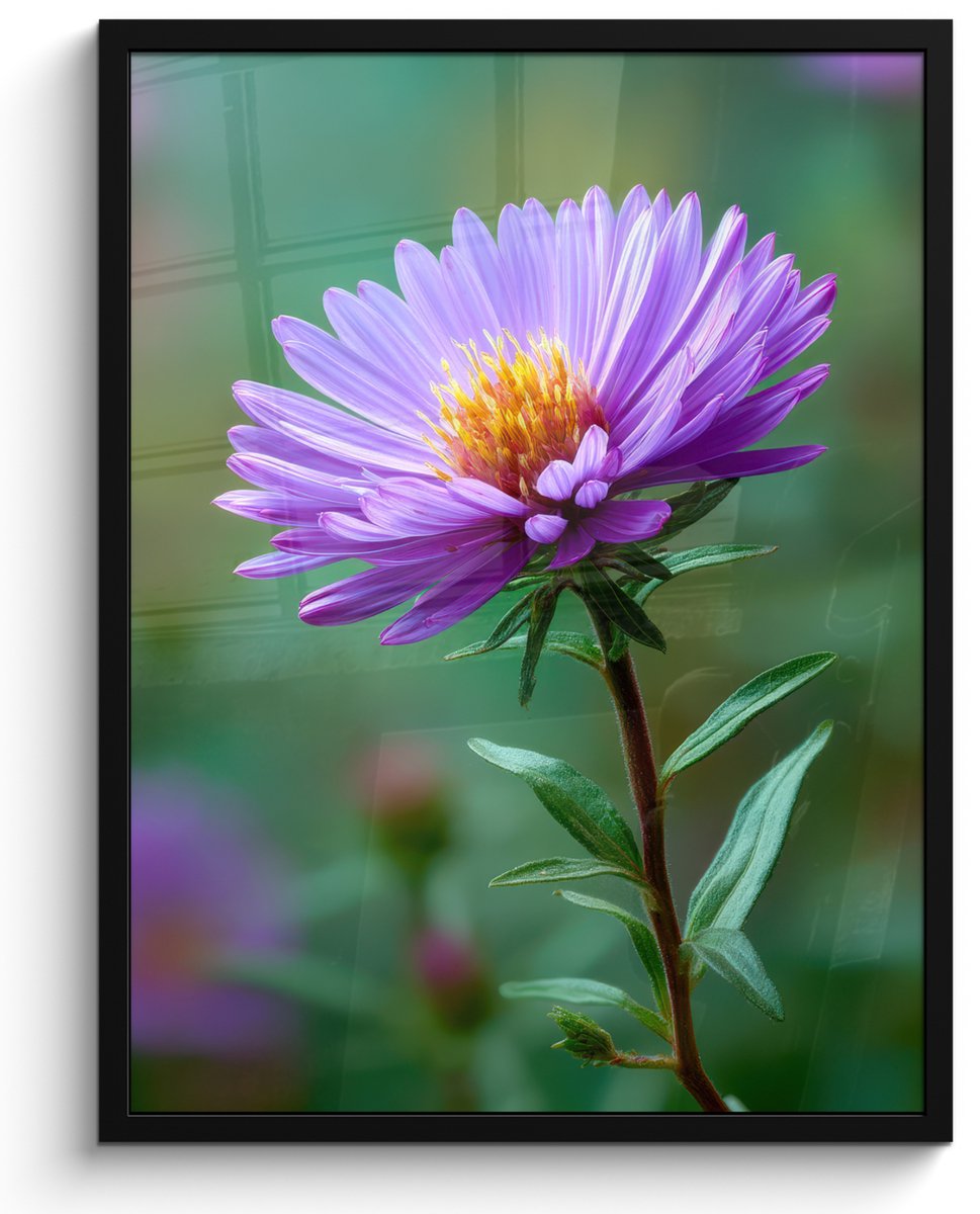 FrameYourWall Poster in lijst - Fotolijst 50x70 cm - Posters - Aster - Paars - Bloem - Blaadjes - Posterlijst zwart - Decoratie - Wanddecoratie woonkamer - Muurdecoratie slaapkamer