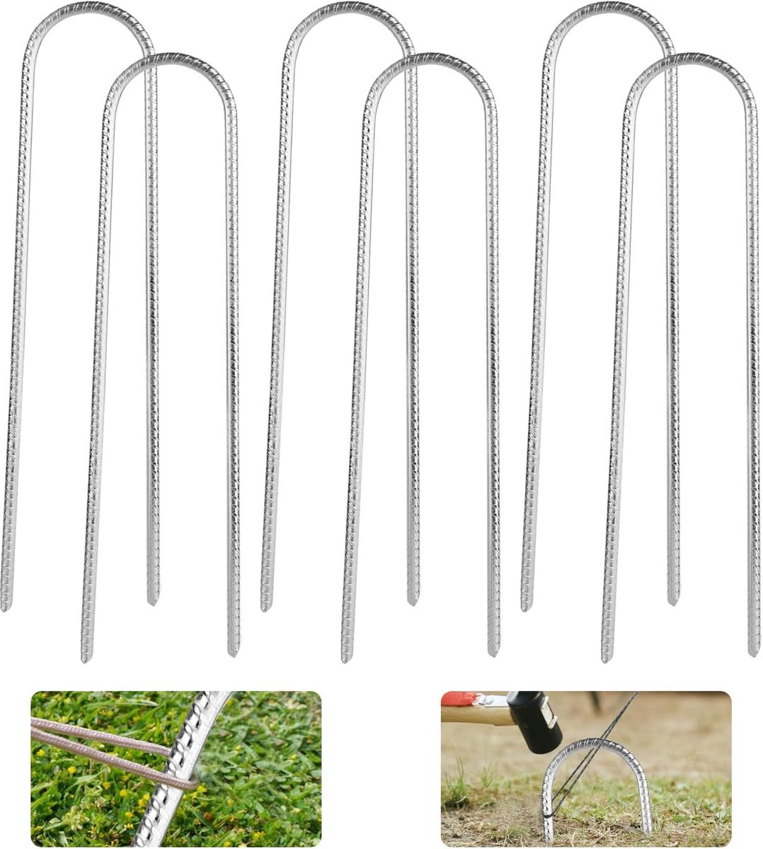 Set van 6 Grondhaken 30 cm Verzinkt Staal voor Trampoline en Tent