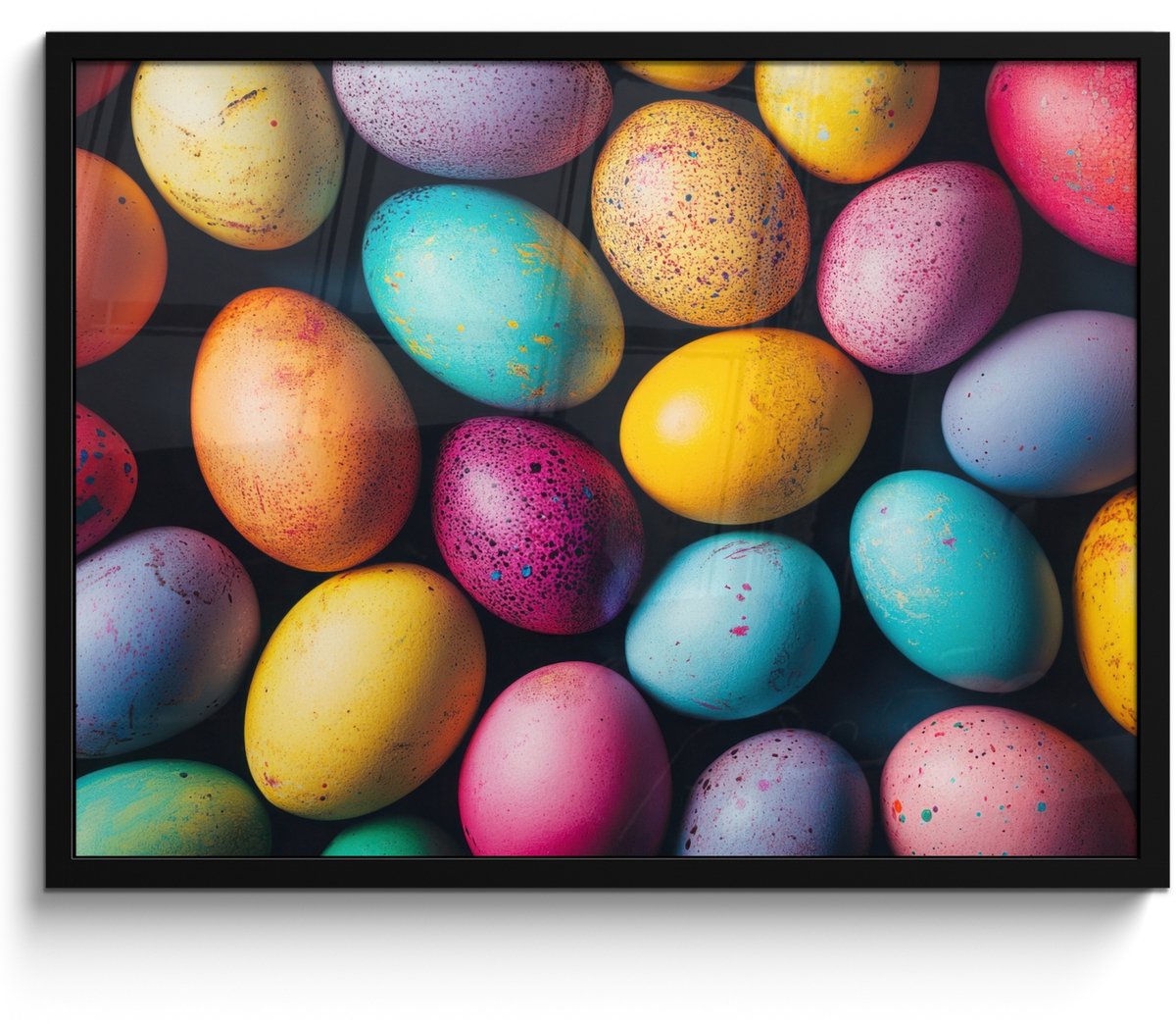 FrameYourWall Poster in lijst - Fotolijst 70x50 cm - Posters - Kleurrijk - Paaseitjes - Spetters - Posterlijst zwart - Decoratie - Wanddecoratie woonkamer - Muurdecoratie slaapkamer Paaseieren