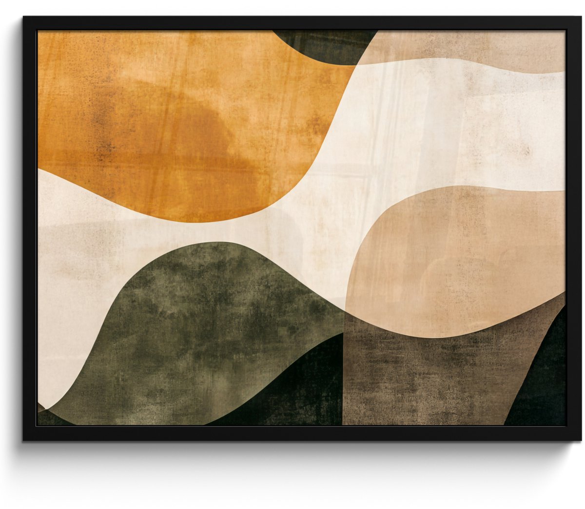 FrameYourWall Poster in lijst - Fotolijst 70x50 cm - Posters - Vormen - Okergeel - Abstract - Posterlijst zwart - Decoratie - Wanddecoratie woonkamer - Muurdecoratie slaapkamer Golven - Abstract