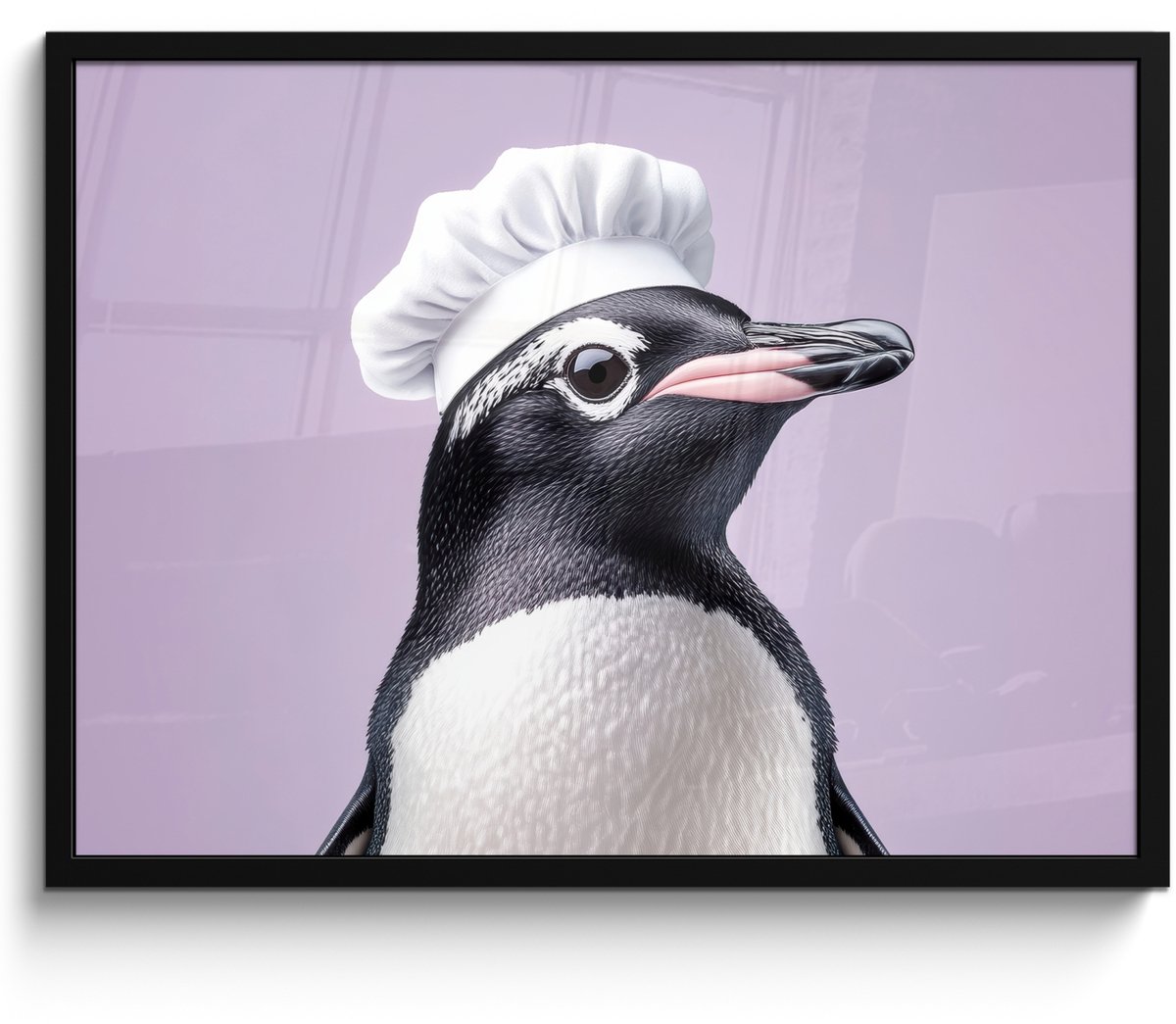 FrameYourWall Fotolijst inclusief poster - Posterlijst 70x50 cm - Posters - Pinguïn - Koksmuts - Lief - Paars - Foto in lijst - Keuken decoratie muur - Wanddecoratie accessoires - Muurdecoratie - Schilderijen Koksmuts - Pinguïn