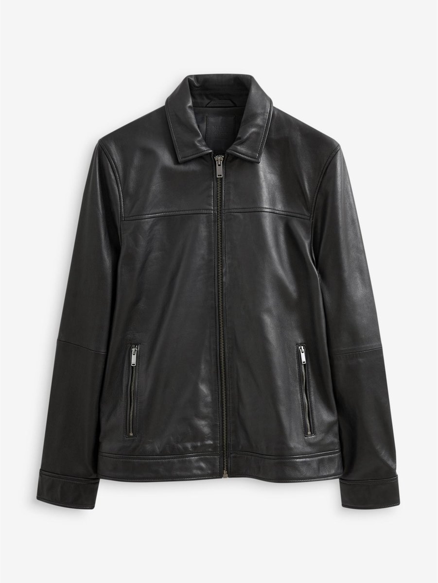 Next - Heren - Signature leren jack met kraag - Zwart