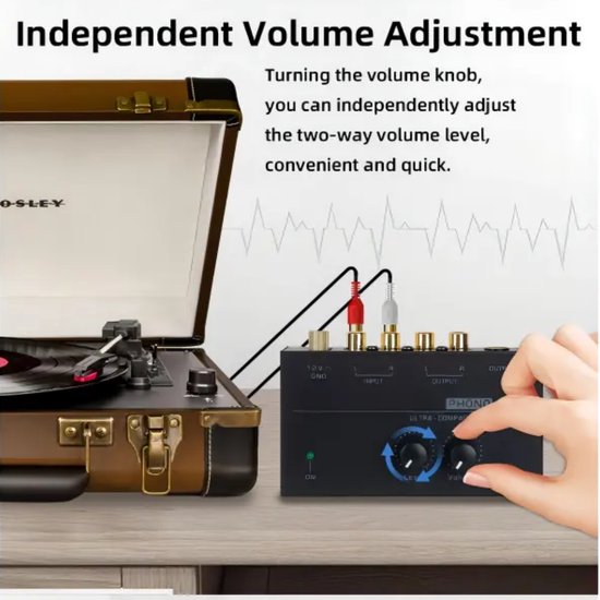 Delmark Phono Preamp - Voorversterker voor Platenspelers - RCA uitgang - RIAA Equalisatie - Met Volume- & Level-control — afbeelding 5