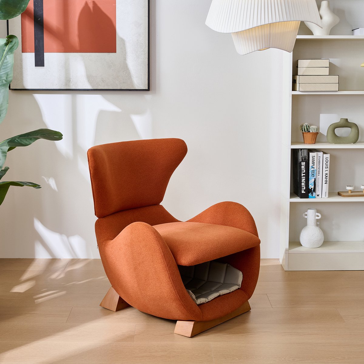 REDOM - Loungestoel - Met Geïntegreerde Huisdierenholte - Organisch Ontwerp - Stof En Hout