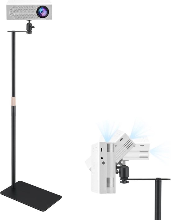 Projector Vloerstandaard Verstelbaar 30-130 cm | 360° Draaibaar Beamerstatief Zwart, Metalen Voet, Universeel