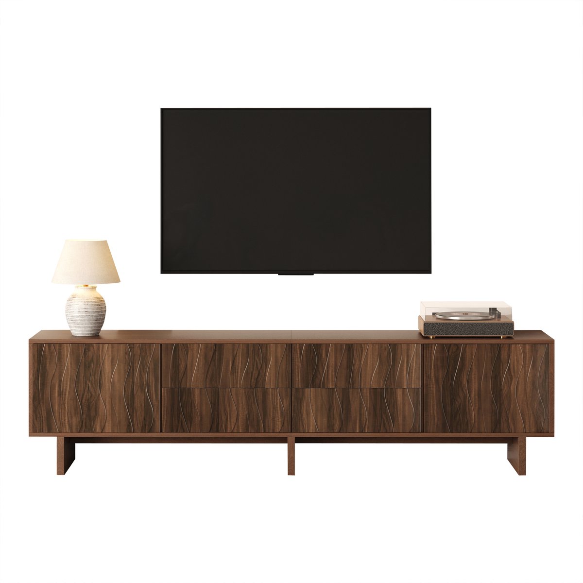 Wishdor - Tv-Meubel - Golvend Design - Minimalistische Stijl - Voor De Woonkamer - Spaanplaat - Donker Walnoot - 180 X 40 X 56 Cm