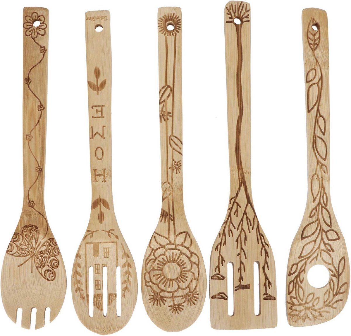 Keukengerei Set - Spatels Lepels - Koken Bakken - Natuurlijk Bamboe Materiaal - 30 cm Lengte