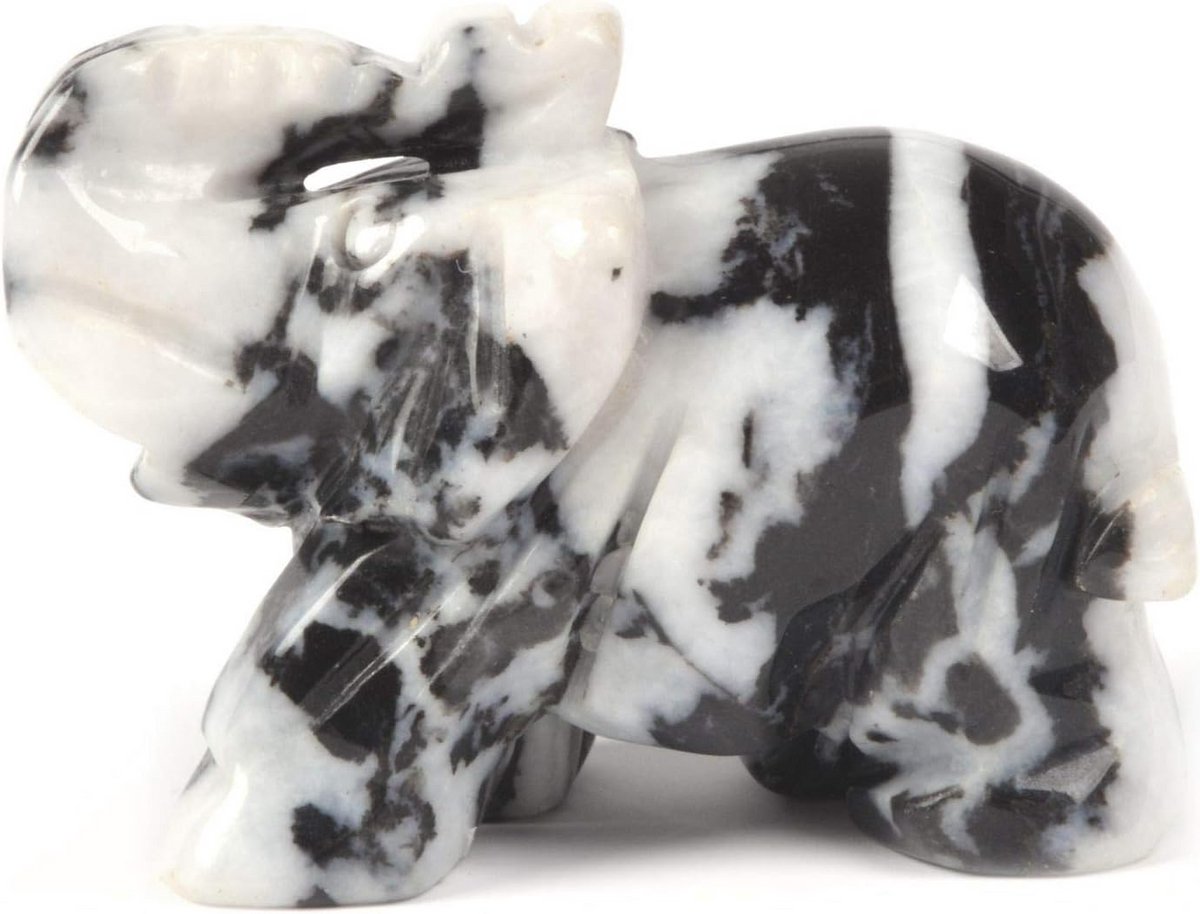 Natuursteen Olifant - Beschermer Beeldje - Kantoor Decoratie - Handgesneden Ambacht - 5 cm Hoog - Zebra Jaspis