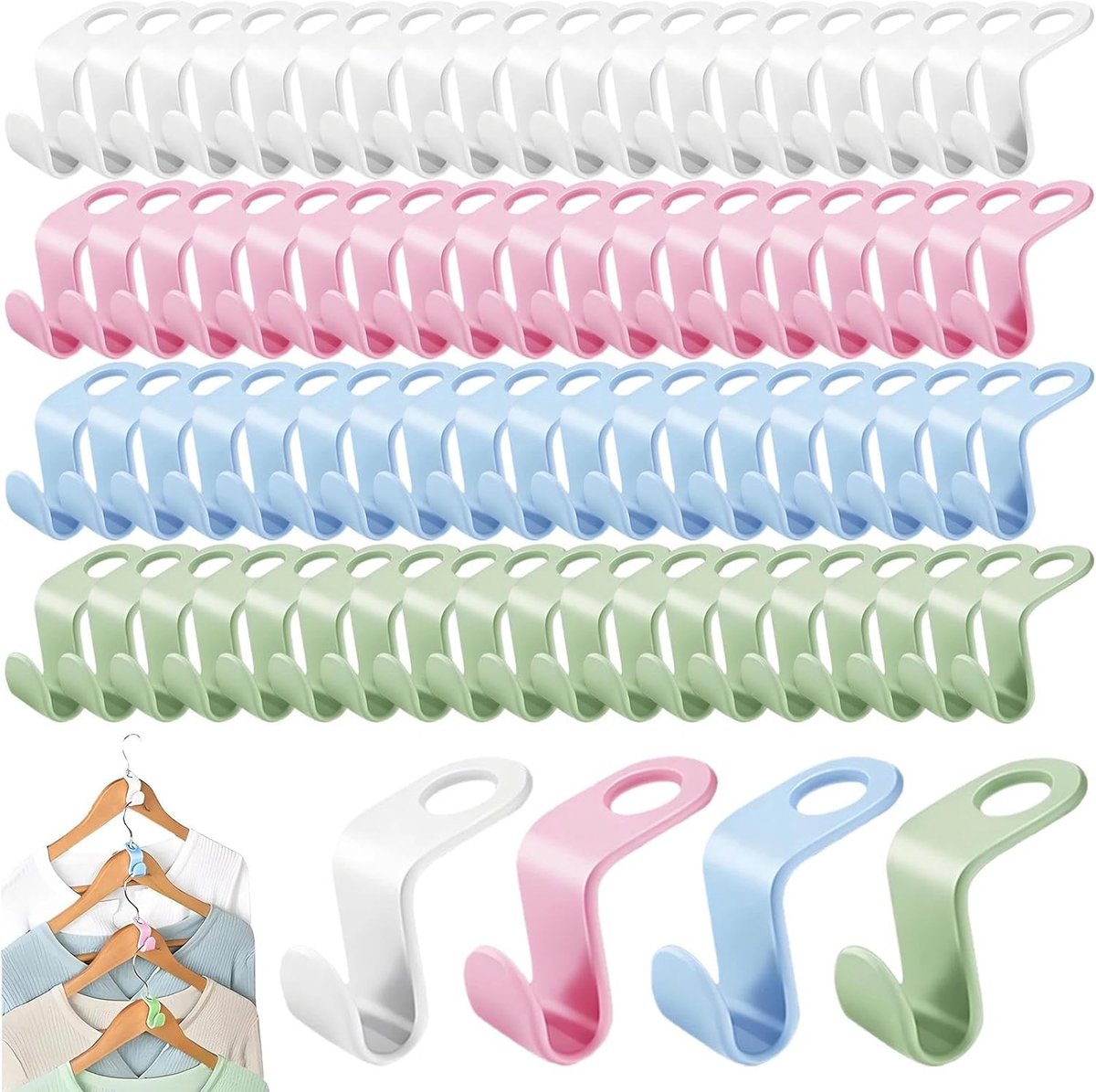 Kleerhanger Haken - Kast Organizer - Ruimte Besparen - 80 Stuks Set - 5 cm Lengte - Veelkleurig