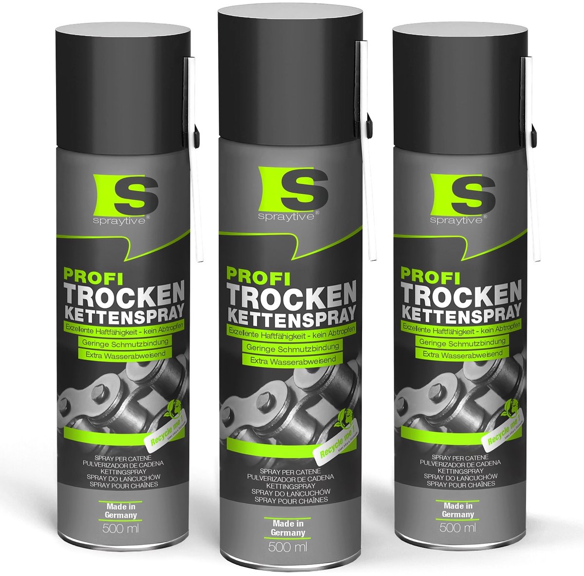 Spraytive 3x 500ml kettingspray droog met ptfe smeermiddel voor fiets motor en machines beschermt tegen slijtage vuil en roest