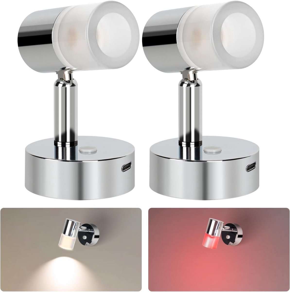 LED Leeslamp - Wandlamp USB - Camper Interieur - Draaibaar Dimbaar - 5.8 x 5.8 x 9.5 cm - Zwart