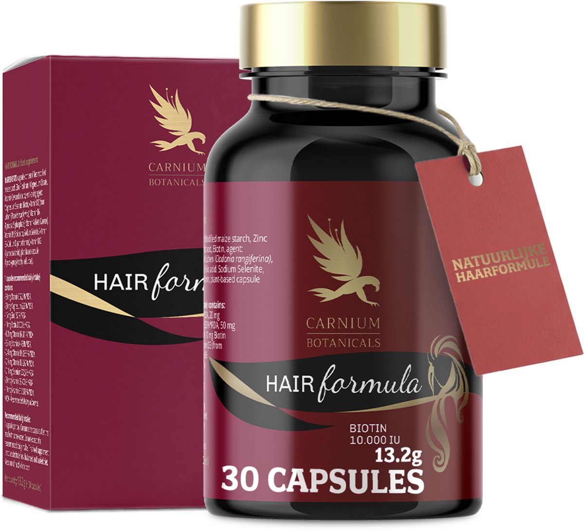 Carnium Botanicals Hair Formula Supplementen voor Haar, Huid & Nagels - Met Biotine, Zink, Selenium & Vitamine A - 30 Capsules - 30 Dagen