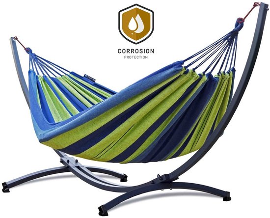 Hangmat met Standaard 2 Persoons PREMIUM – Verhoogde, Stevige Constructie & WEERBESTENDIG | | Comfortabele Hangmat | Max. Belast. 220 kg – Grande Singa