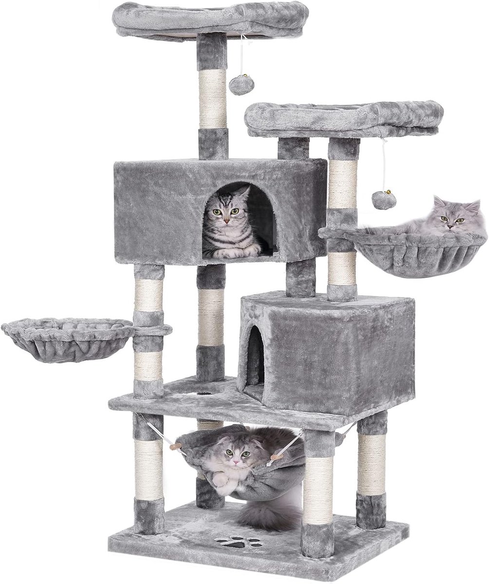 Hoppa! Kattenboom - 60 x 45 x 145 cm - Meerdere niveaus - Grijs