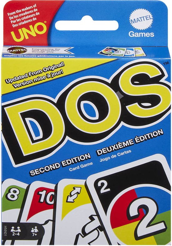 Doos van het spel DOS Second Edition met de tekst "Updated From Original" en kaarten met nummers 8, 10 en 2.